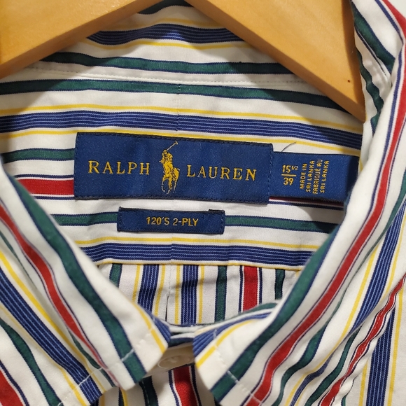 Ralph Lauren 120s Two Ply Classic Stripe Button Down Shirt 15 1/2 39 Mens - Picture 2 of 9